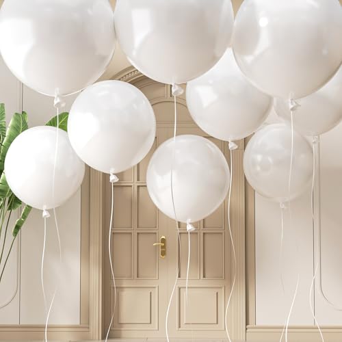 Adoinby 20 Large White Balloons 24 Inch Jumbo Thick Giant Heavy Duty Balloons for Birthday Baby Shower Wedding Graduation Event Christmas New Years Party Decorations