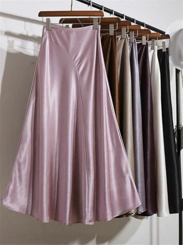 Women's Satin A-Line Long Skirt with Fishtail Hem Casual Ankle-Length Skirt3