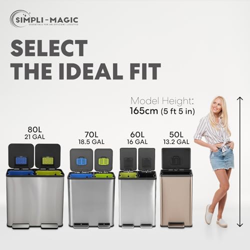 Image of SIMPLI-MAGIC 13 Gallon /50 Liter Kitchen Trash Can, Stainless Steel Step-On Garbage Bin with Side Handles, Built-In Odor Filter Holder & Removable Inner Bucket for Kitchen & Office & Bedroom, Rose Gold
