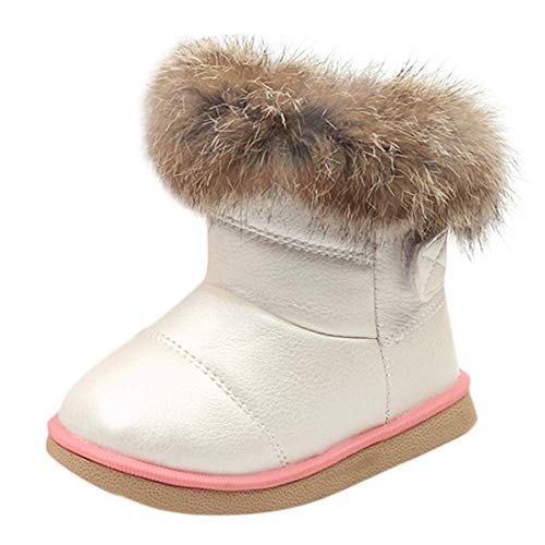 EISHOW Infant Baby Boys Girls Snow Boots PU Leather Winter Warm Fur Lined Thick Plush Anti-Slip Bootie Kids Flat Shoes (White,Age:12-18M)