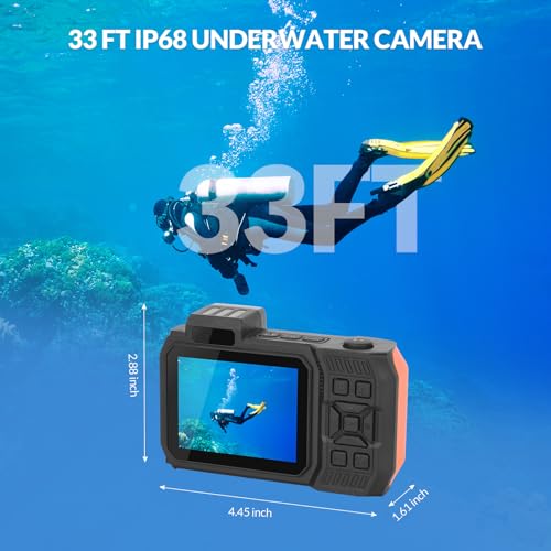 Câmera subaquática 4K à prova d'água de 33 pés com duas telas selfie, câmera digital embutida, bate