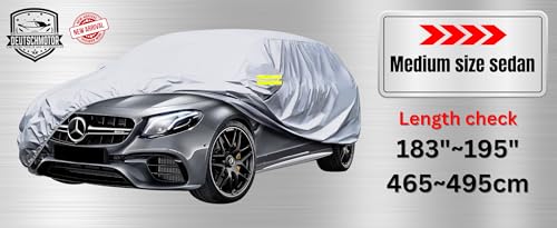 Image of Universal car Cover for Mercedes E350 E500 Waterproof Paint Protection UV rain dust Snow Heat with Zipper Cotton Lining Wind gust Straps (Midsize Sedans 183 inch-195 inch (465-495 cm)