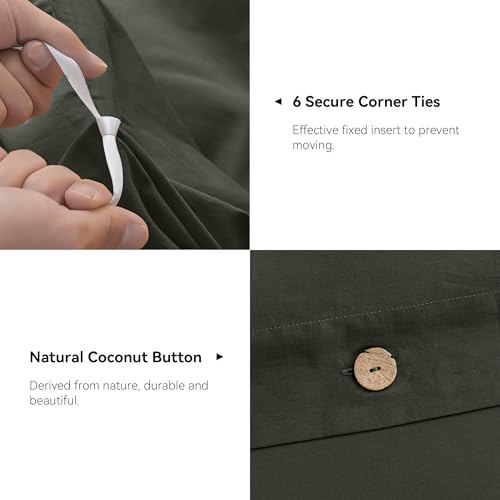 Image of JELLYMONI Cotton Duvet Cover Twin XL Size - Gray Comforter Cover with Button 100% Washed Cotton 2PCS Breathable Soft Solid Bedding Set Duvet Cover 66x92in & 1 Pillowcase (NO Comforter)