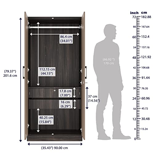 Image of Wakefit Wardrobe | 1 Year Warranty | Engineered Wood Almirah, Cupboard for Clothes Storage | 2 Door, 1 Shelf, 2 Drawers, 1 Hanging Space | Cashmere Plus - Wyoming Maple-Frappe