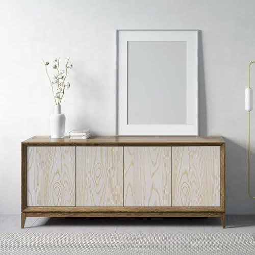 Image of White Gold Wood-Grain Textured Adhesive Wallpaper Modern Minimalist Peel-and-Stick Vinyl Sheet for Walls, Furniture, Kitchen Cabinets, and Home Decor Makeovers (45 x 300 cm).