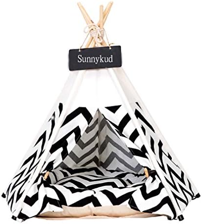 Sunnykud Pets Teepee Dogs Tent Stripes Zebra Pattern Removable and Washable Cats Tents Dog/Cat Bed Play House With Cushion 40x40x50cm