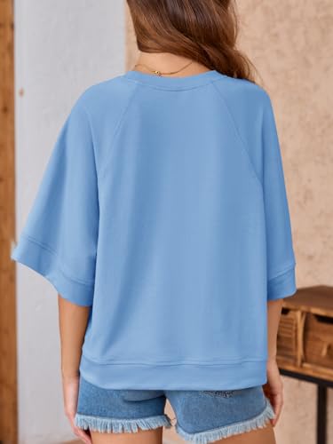 Image of Tankaneo Womens Oversized Half Sleeve T-Shirts Crew Neck Boxy Basic Tees Tops Summer Casual Loose Fit Tunic Shirts