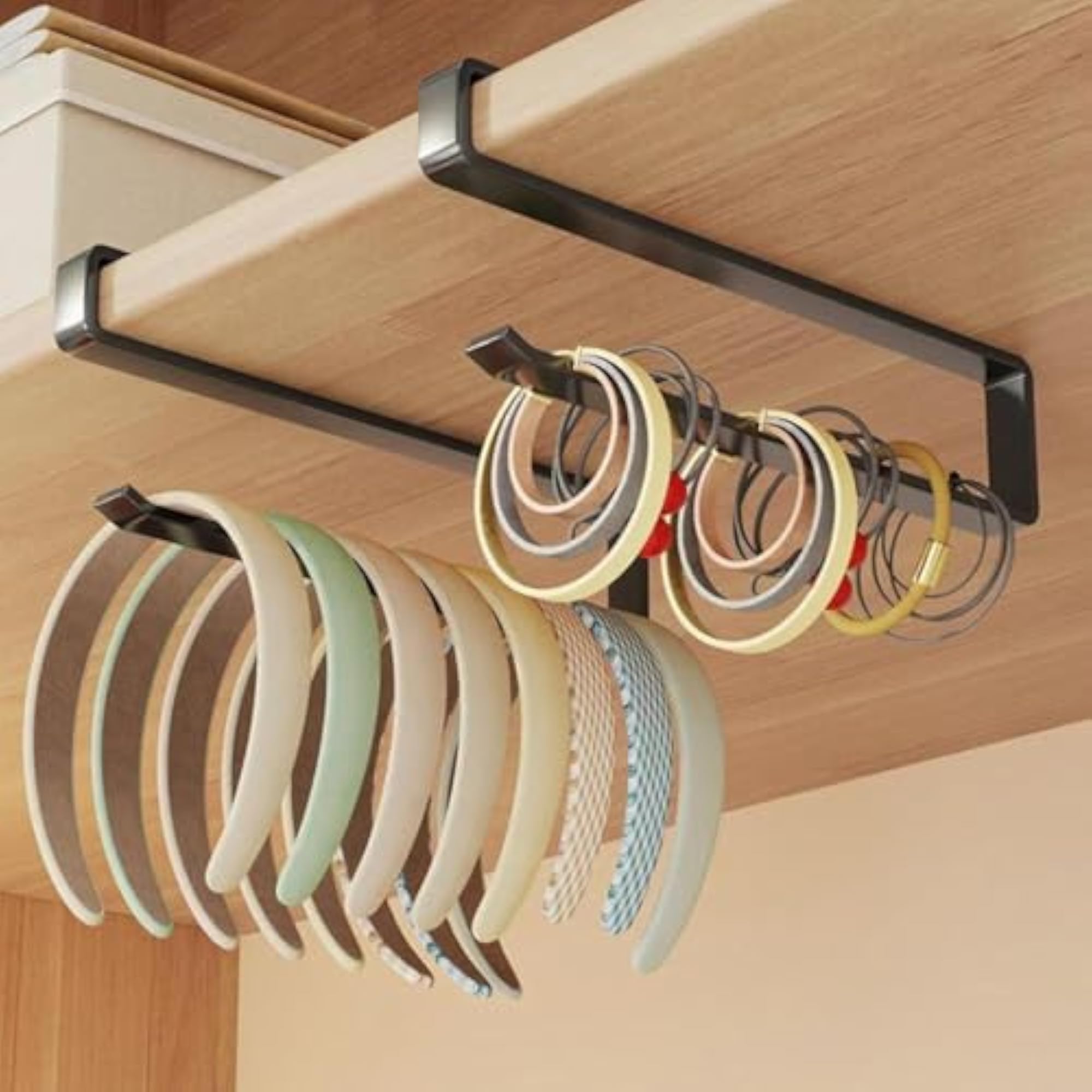 Wall Hanging Hairband Organizer, No-Drill Jewelry Holder Black