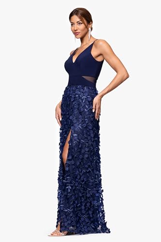 Image of Xscape Women's Xscape Women's Off the Shoulder Leg Slit Ruffle Floor Length Dress