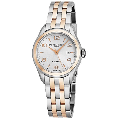 Baume & Mercier Clifton Womens Two Tone Automatic Watch - 30mm Analog Silver Face Swiss Luxury Dress Watch for Women 10152