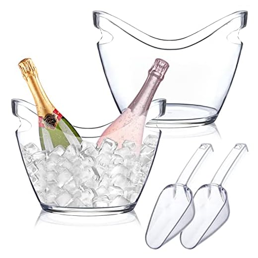 Ice Bucket 2 Pcs 4 Liter Beverage Tub Champagne Wine Bucket for Parties and Drinks Plastic Acrylic Ice Tub with Scoops for Cocktail Bar Good for Champagne or Beer Bottle