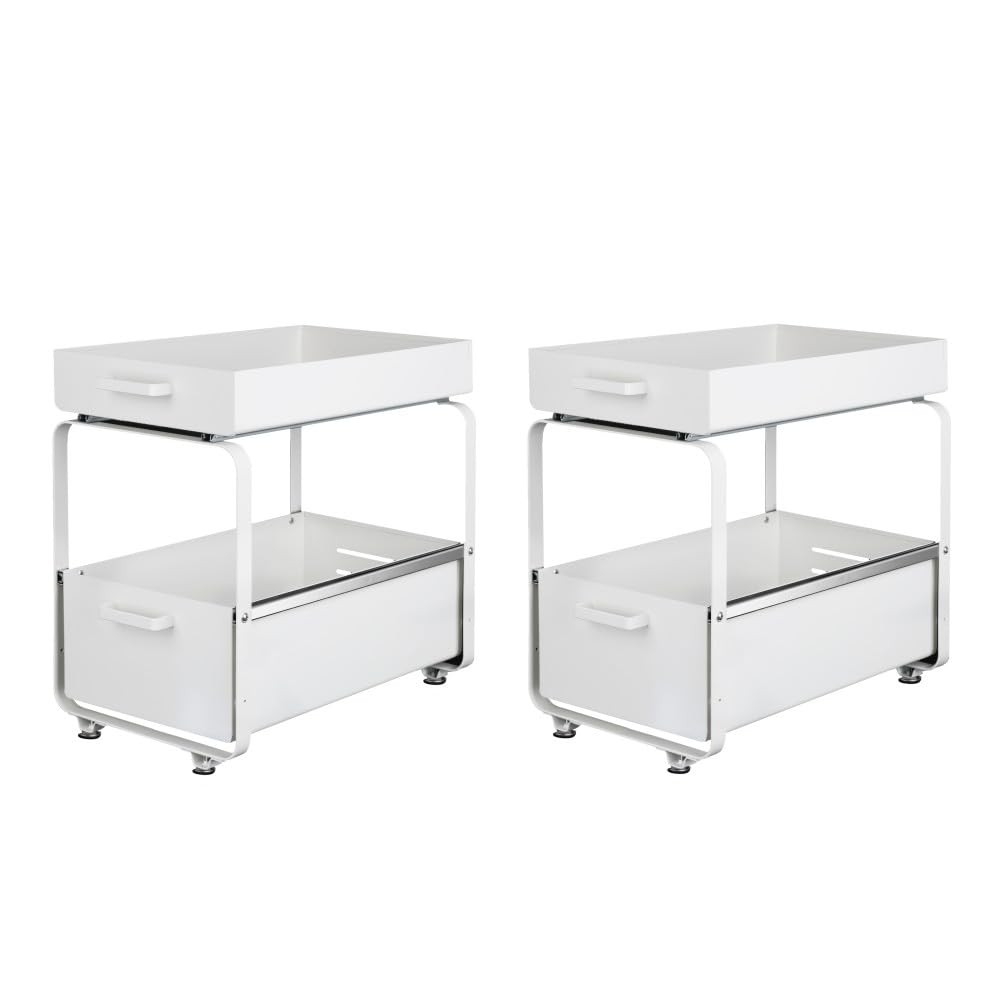 OHMG - Organizadores bajo fregadero de doble nivel, almacenamiento bajo fregadero, estructura de acero al carbono reforzado, almacenamiento y organización para cocina, cuarto de baño, lavadero