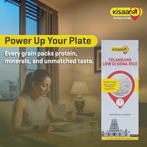 Image of KisaanSay Sugar Control Rice- Telangana Sona Rice (5 KG) | Lab Tested Low Glycemic| Diabetes-Friendly | Unpolished | High in Fiber & Nutrients | Traditionally Milled | Lightweight & Non-Sticky | supports healthy weight & blood sugar