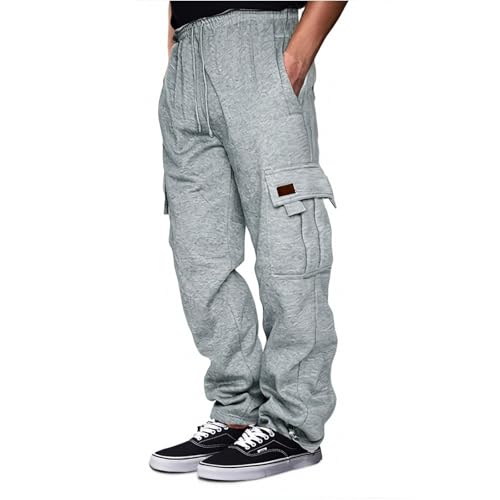 Men's Heavyweight Fleece Cargo Sweatpants Baggy Jogger Elastic Waist Drawstring Casual Stretch Workout Athletic Trousers2