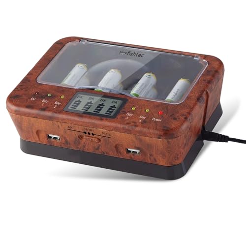 FISHTEC - Universal-Akkuladegerät C/D/AA/AAA/6LR61 NiCd NiMh + ALCALINES (Loupe d'orme)