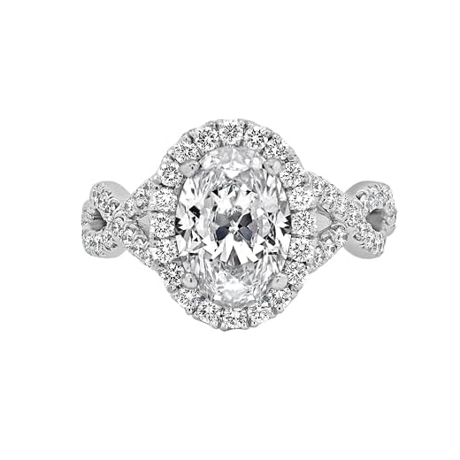 Diamond Wish GIA Certified 2 2/3 Carat Diamond Oval Halo Ring for Women - Platinum Twisted Pave Engagement Ring for Her - (D/VS1, G-H/VS, 2.67 cttw) - Anniversary Promise Wedding Ring Size 5