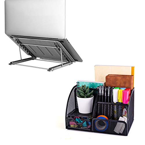 MDHAND Office Desk Organizer and Accessories + Adjustable Ventilated Laptop Stand