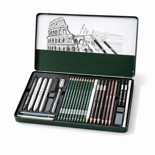 Kit Lápis de Desenho Profissional 20 Peças com Estojo Portátil, Lápis Artísticos, Borrachas e Acessórios para Artistas e Estudantes Linha Super Premium