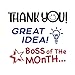 Stakz Pre-Inked Message Stamp – Thank You, Great Idea, Boss of The Month - Red, Blue, Black Ink – Impression Size: 5/8” x 1-13/16”