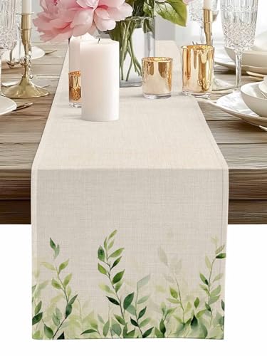 Eucalyptus Leaf Table Runner 48 Inches Long Watercolor Vintage Sage