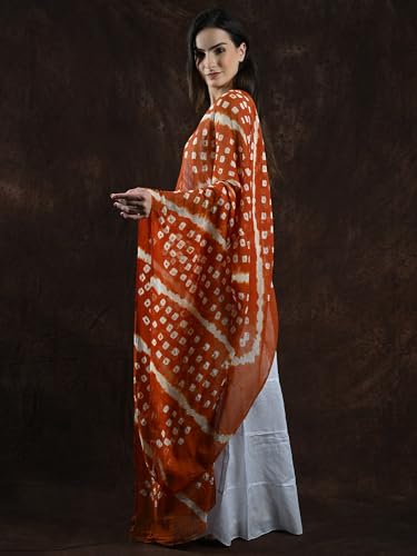 Pure Cotton Bandhani Leheria Tie-Dye Dupatta/Chunni For Women's and Girls from Gujarat Cinnamon Stick Red or Brown For Summer3