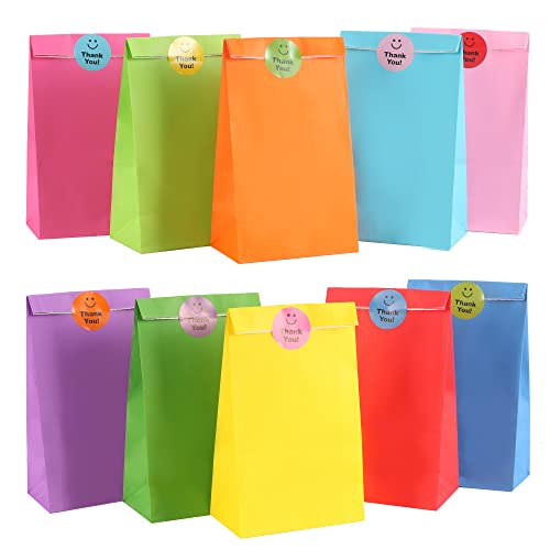 Bolsas de Papel Bolsas de Regalo para Fiestas, 20 Piezas Bolsas de Regalo de Papel Kraft Coloridas con 20 Pegatinas para Envolver Regalos, Regalos de fiesta, Bodas, Cumpleaños de niños, Navidad