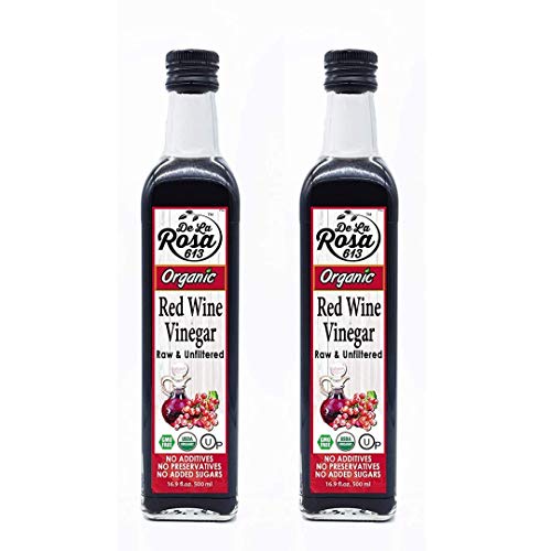 De La Rosa Red Wine Vinegar, Raw & Unfiltered, Kosher for Passover, Vegan, Non-GMO & Gluten Free, Great for Salad Dressings, Marinades & More, Organic Red Wine Vinegar, 16.9 Oz (Pack of 2)