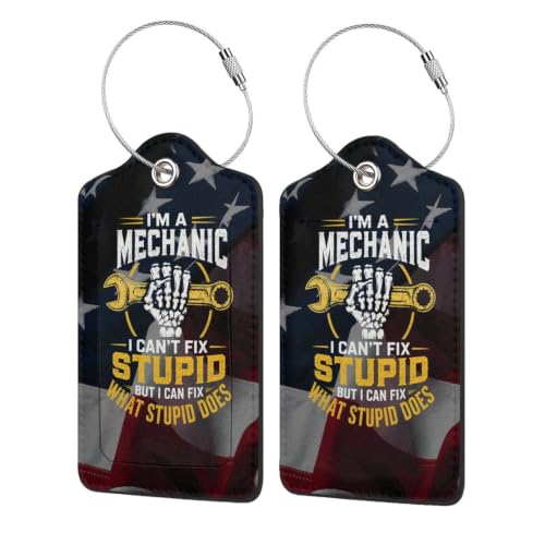 Luggage Tag I'm A Mechanic I Can't Fix Stupid But I Can Fix What Stupid Does Pu Leather Identifiers Id Tag Bag Suitcase Labels