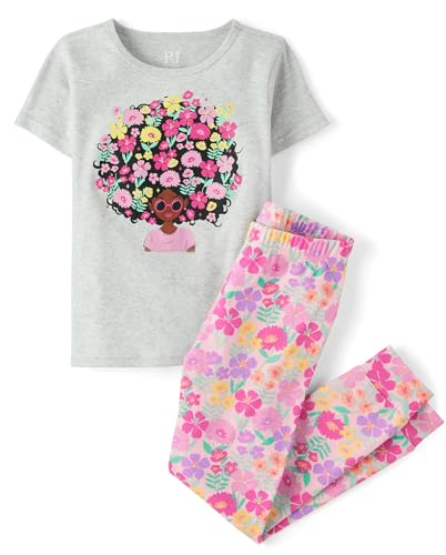 Image of The Children's Place Girls' 100% Cotton Short Sleeve Top and Pants,2 Piece Pajama Set