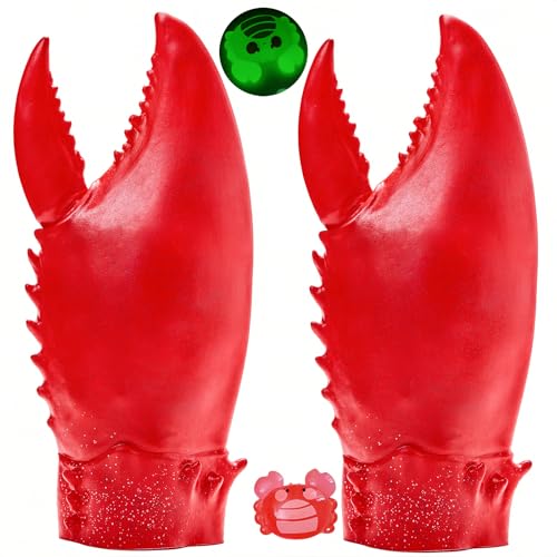 Funny Lobster Crab Claw Gloves Weapon Prop Set, Includes A Pair of Gloves, Crab Decor Props (Glow), Natural Latex Material, Suitable for Halloween Cosplay and Gift Parties