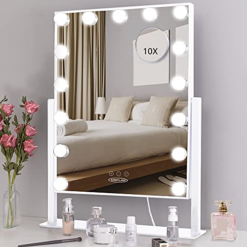 SIMFLAG Vanity Mirror with Lights, Large Size Makeup Mirror Hollywood Vanity Mirror with 15pcs dimmable Lights, Half-Length Lighted Vanity Mirror, Smart Touch Control 3 Lights Modes, 25.4inch White