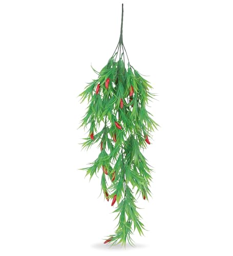 Image of Foliyaj Artificial Red Chilli Vine with Metal Wall Stand | Show Pieces for Living Room | Faux Plants for Home Decor | Decorative Creeper Vine for Home and Office Decoration | 70 cm Length