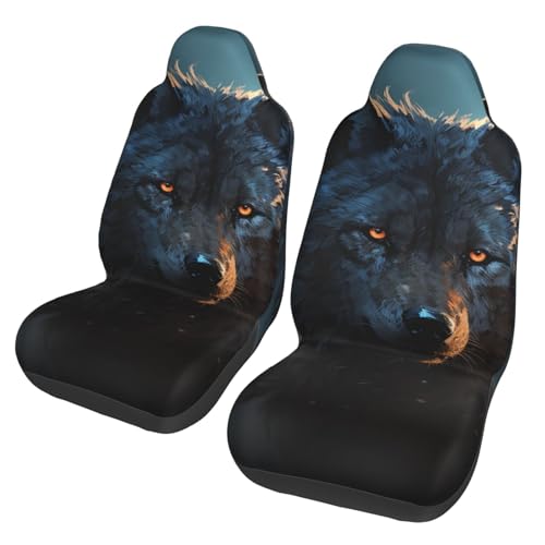 Housses de siège de voiture anti-usure motif loup fantaisie 2 pièces