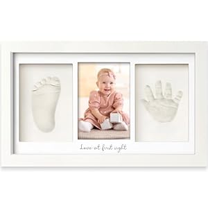 Baby Hand and Footprint Kit – Clay Handprint Keepsake Frame, Newborn Nursery Picture Frame, Personalized New Mom Gifts for Baby Shower & Registry (Alpine White)