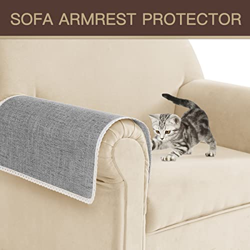 Joywell Luxury Armrest Cover For European Sofa Anti-Slip Recliner Armchair Slipcover For Living Room Couch Thick Linen Loveseat Sofa Arm Protector For Pets, Cats, Set Of 2, Grey #TOP6