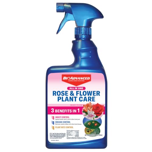 BioAdvanced All-in-One Rose and Flower Plant Care Spray - 24 fl oz Bottle | Insect Control, Disease Control, & Plant Mite Killer - Ready-to-Use - Prevents Pests and Diseases - Up to 14 Days Protection
