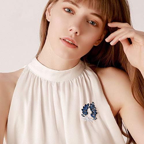 Mecool Brooches Pin Flower Brooche Created Crystal Brooch-Blue