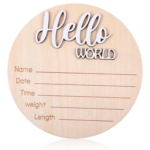 Wooden Newborn Sign, 5.9 Inch Hello World Baby Birth for Hospital, Welcome World Newborn Signs for Babies Shower Hospital Nursery Boys & Girls, White