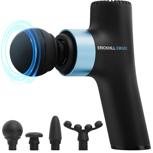 ERICKHILL Mini Massage Gun Deep Tissue, Compact but Powerful Back Massage Gun with 4 Massage Heads for Pain Relief, Muscle Massager Equip Silent Brushless Motor, Handheld Massager for Home, Gym