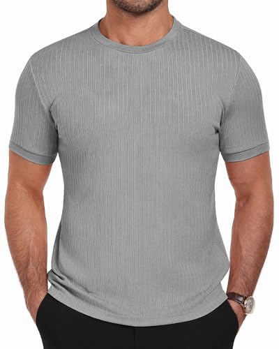 Image of AIYINO Short Sleeve Tight T-Shirts for Men Classic Crew Neck Tees Mens Knit Pullver Sweater Gray S