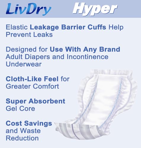 LivDry Enchimento de almofada de alta absorção para cuecas de incontinência e fraldas para adultos,