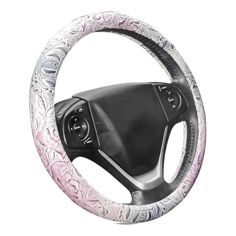 ZYHW Car Steering Wheel Cover Universal 15 Inch Middle Size Auto Anti-Slip Leather Wheel Protector with Flower Grain Design White Style Cover