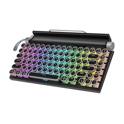 Retro Typewriter Keyboard Wireless, Mechanical Gaming Vintage Keyboard 83-Key Blue Switches Punk Round Keycap, 14 Modes RGB Backlight, Type-C, Bluetooth 5.0，Compatible with PC/Laptop/Pad/Phone, Black