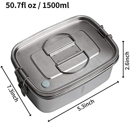 Afranti Stainless Steel Bento Lunch Box, Leak-Proof Bento Box for Kids & Adults 1500ml Stainless Lunch Container for Sandwich, Pasta and Fruit, Perfect for Work or School Lunch
