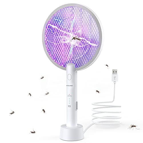 PALONE Raqueta Mosquitos Electrica, Mata Mosquitos Electrico 4000V Ecargable por USB, Mata Mosquitos e Insectos Voladores Eficaz, para Interiores y Exteriores (Blanco,1PC)