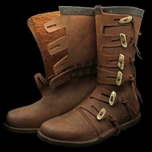 AMERICAN ARMOR Medieval Leather genuine Leather Boots Renaissance Footwear Viking Shoes medieval boot wood buckle boot
