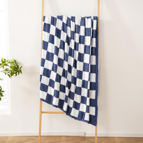 YIRUIO Checkered Knit Throw Blanket, Blue 50x60 by YIRUIO - Used condition - Image 6