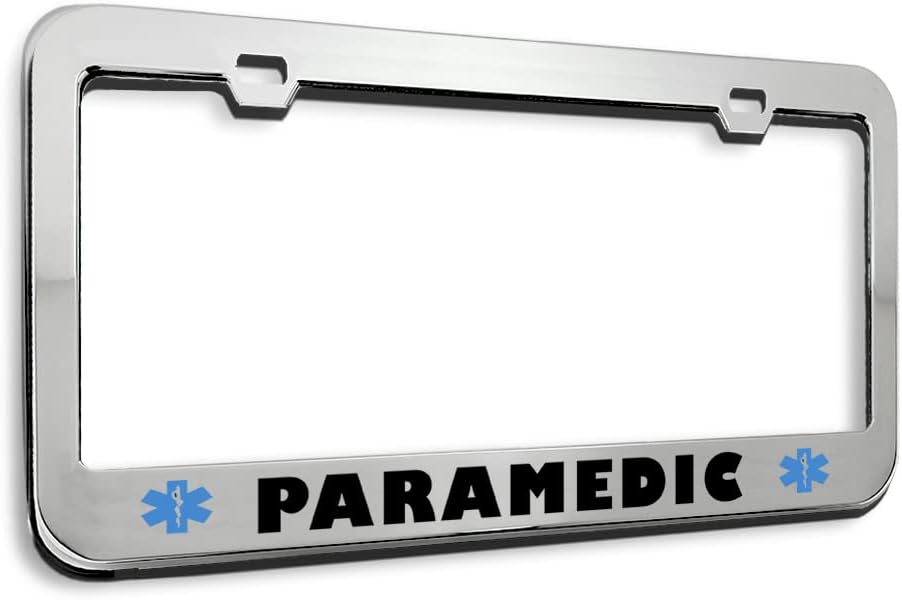 Speedy Pros Metal License Plate Frame Paramedic EMS Metal Career Profession Holder Car Accessories Stainless Steel 2 Holes 1 Frame