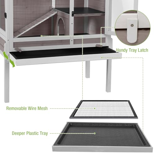 GUTINNEEN Rabbit Hutch Guinea Pig Cages Indoor with Stand Wooden Small Animals Cage Hutch Hamster Cage with Hideout,Pull Out Tray, Anti Chew Ramp(Brown) - Thumbnail 2
