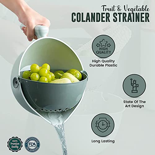 2 In 1 Rotating Plastic Colander Bowl Plus Silicone Can Strainer, Sturdy Bowl Colander For Fruits And Vegetables With Handle, Multi Use Bundle For Kitchen, State Of The Art Design And Easy To Clean #TOP2